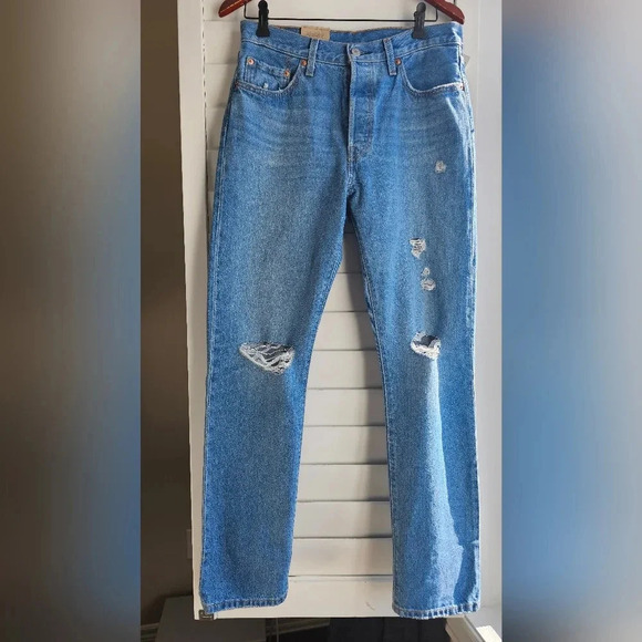 Levi's Jeans Denin Original 501 High Rise Streight Leg Distressed size 29 32 - Picture 1 of 7